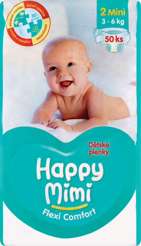 Happy Mimi Flexi Comfort Mini 1 plienky 3-6 kg 50 ks