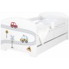 Detská posteľ Oskar Autá 140x70 cm - Biela - 2x krátka zábrana so šuplíkom