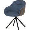 stolička jedálenská, modrá látka a tmavo šedá látka v dekoru vintage koža, čierny kov, otočná P90°+ L90° s vratným mechanismem