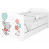 Detská posteľ Oskar Sloník 180x80 cm - Biela - 1x krátka + 1x dlhá zábrana bez šuplíka