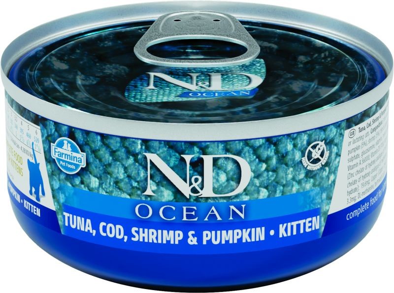 N&D CAT OCEAN Kitten Tuna & Cod & Shrimp & Pumpkin 70 g