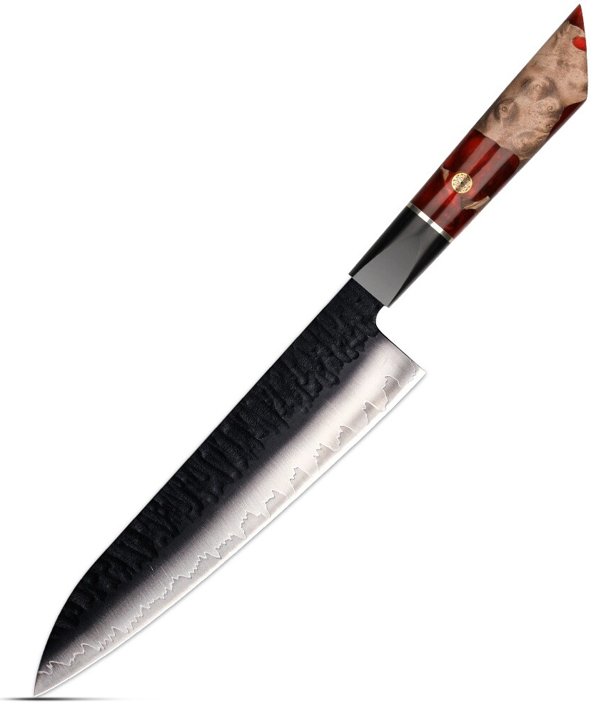 IZMAEL Damaškový kuchynský nôž Arata Gyuto/Červená 22.6 cm