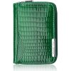 Dámska kožená mini peňaženka zelená prírodná lakovaná koža vzor krokodíl