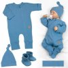Rastúci rebrovaný overálek, čiapočka a topánočky, 3D, Nature - jeans 62-68 (3-6m)