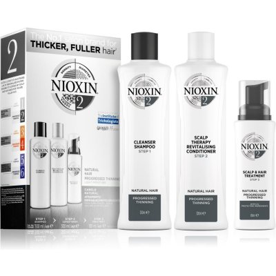 Nioxin System 2 čistiaci šampón pre jemné až normálne vlasy 300 ml + revitalizačný kondicionér pre rednúce vlasy 300 ml + bezoplachová starostlivosť pre jemné alebo rednúce vlasy 100 ml