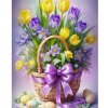 Diamantový obraz Kvety v košíku s mašľou