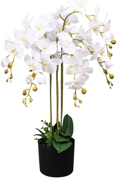 Umelá rastlina orchidea s kvetináčom 75 cm biela