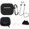 Silikónové puzdro na AirPods 3 + puzdro/háčik na ucho/remienok na krk/držiak na remienok na hodinky/karabína - čierne