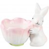 Dekorácia MagicHome, Zajačik s miskou na vajíčka, ružový, veľkonočný, 7x9x8 cm
