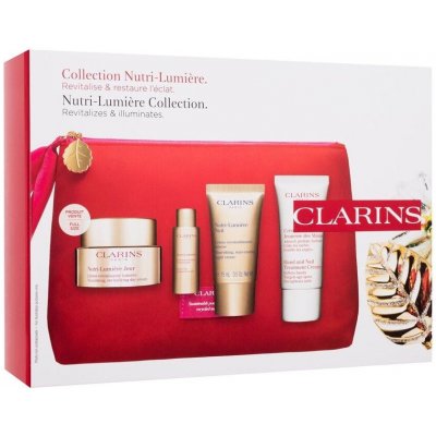 Clarins Nutri-Lumiére revitalizační denní krém 50 ml + vyživující krém 10 ml + vyživující noční krém 15 ml + pečující krém na ruce a nehty 30 ml + kosmetická taštička darčeková sada