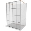 Mexen Kioto, sprchová zástena Walk-In 130 x 200 cm, 8mm sklo čierny vzor, medený matný profil, 800-130-002-65-77