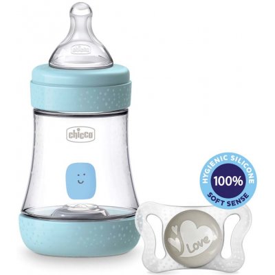 Chicco fľaša dojčenská Perfect 5 silikón chlapec + vzorka Cumlík Physio Micro modrá 150 ml