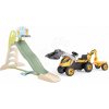 Šmykľavka s vodotryskom a traktor s prívesom Toboggan XL Slide Life Smoby nakladačom a bagrom 230 cm šmýkacia plocha