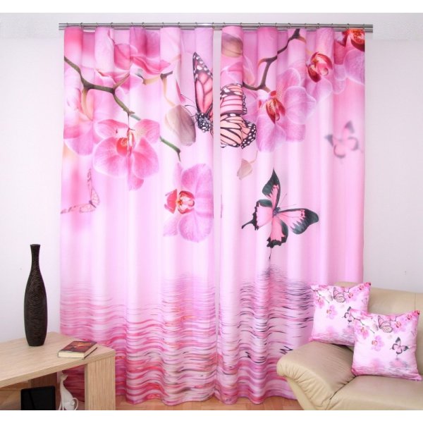 Ružové závesy na okná s 3D potlačou kvetov a motýľov od 44,90 € - Heureka.sk