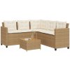 Záhradný rohový set s vankúšmi a stolíkom, PE ratan, béžový