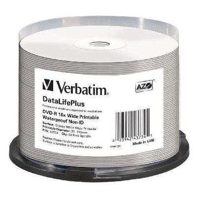 Verbatim DVD-R Wide Glossy / 4.7 GB / 16x / Printable / Waterproof / 50ks cake (43734)