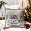 Vianočná gobelínová obliečka na vankúš Zasnežená krajinka v béžovom Chenille IT030 Béžová 42x42 cm