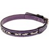 COBBYS PET Obojok z pravej kože fialový zdobený farebnou károvanou textíliou 15mm/45cm