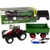 Lean Toys Červený traktor na diaľkové ovládanie so zelenou vlečkou 1:24
