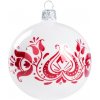 Sklenená vianočná guľa kvety 8cm, biela
