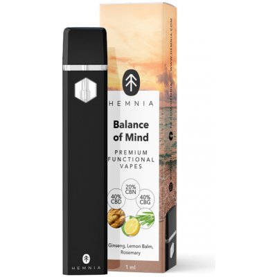 Hemnia Cartridge Balance of Mind 40 % CBD 40 % CBG 20 % CBN ženšen medovka rozmarín 1 ml