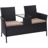 Design-Shop Záhradná lavica so stolíkom E24 - umelý ratan, 132cm - Čierna, sedáky krémová
