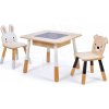 Tender Leaf Toys drevený detský nábytok Forest table and Chairs stôl s úložným priestorom a dve stoličky medveď a zajac