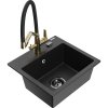 Mexen Milo, granitový drez 435x410x171 mm, 1-komorový a drezová batéria Duo, čierna-strieborná metalíza, 6505-73-671701-57-B