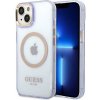Guess iPhone 14 Gold Outline Translucent MagSafe fialové