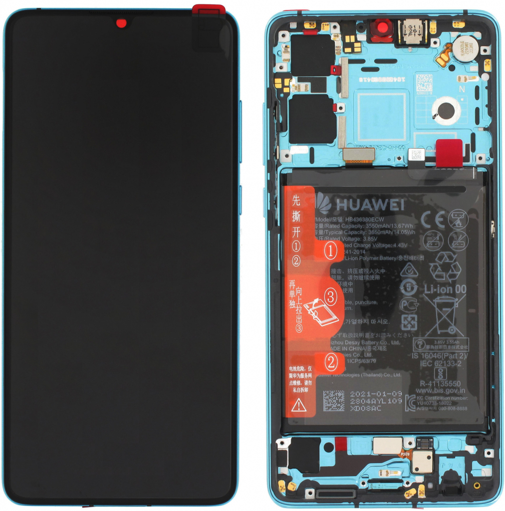 LCD Displej + Dotykové sklo + Rám Huawei P30 - originál