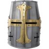 House of Warfare Rytířská hrncová přilba – Křižácký styl s mosazným křížem 1,6mm ocel