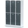 Alfa 3 Šatníková skrinka S6 na sokli s úložnými boxami, 6 boxov, 1920 x 1200 x 500 mm, otočný zámok, tmavosivé dvere
