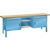 Pracovný stôl Lista, š 2000 mm, pracovná doska buk, 2x dvierka, 4x zásuvky, modrá