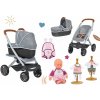 Smoby Set hlboký a športový DeLuxe Pastel Maxi Cosi&Quinny Grey 3v1 a stolička autosedačka a hojdačka s bábikou s nosičom a 2 šaty SM253104-19