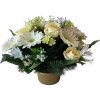 Náhrobná ikebana – bielo-žltá ruža a gerbera v zaťaženej miske