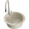 Mexen Diego, 1-komorový granitový drez 488x488x167 mm a drezová batéria Savita, béžová, 6512-69-672601-69