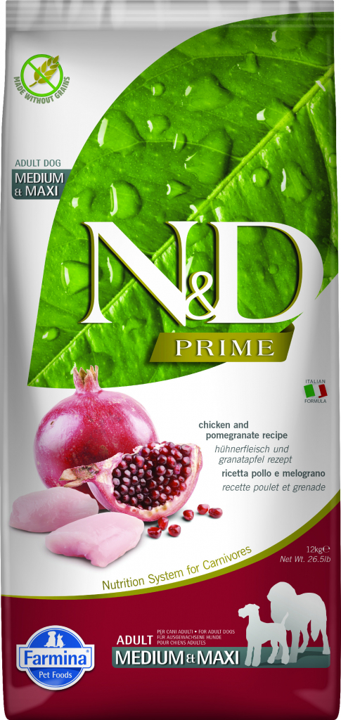 N&D Dog GF Prime Adult Medium & Maxi Chicken & Pomegranate 12 kg