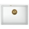 Sink Quality Crypton 60, kuchynský granitový drez 535x400x205 mm + zlatý sifón, biela, SKQ-CRY.W.1KBO.60.XG