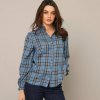 Blancheporte blúzka s volánikmi z kockovaného flanelu nám.modrá/modrá