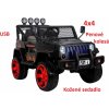 JOKO Elektrické autičko Jeep Raptor 4x4, penové kolesá, USB, FM rádio, kožené sedadlo, čierne s červenými kolesami