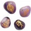 Nefertitis Reiki sada kameňov ametyst so symbolmi reiki NF10803 - 4 x cca 2,2 až 2,8 cm