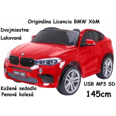 JOKO Elektrické autíčko BMW X6M, LAKOVANÉ, penové kolesá, dvojmiestne, kožené sedadlo, USB, červené