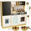 Drevená detská kuchynka s chladničkou a zlatou kriedovou tabuľou LULILO biela