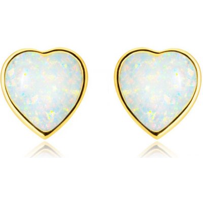 Šperky eshop zlaté náušnice pravidelné srdce s vypuklým syntetickým bielym  opálom puzetky S4GG244.67 od 60,9 € - Heureka.sk