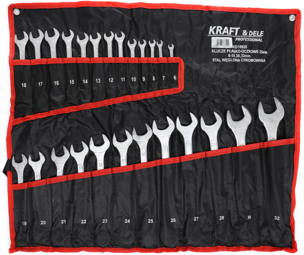 Kraft&Dele KD10920 6-32mm kľúče očkové ploché otvorené púzdro 25ks Sada