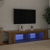 TV stolík so LED osvetlením, dub artisan, 135x39x30 cm