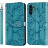 Peňaženkové kožené puzdro Tree Pattern na Samsung Galaxy A25 5G - Modrá