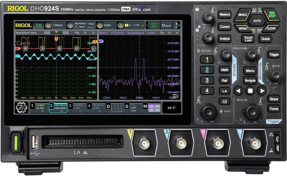 Rigol DHO924S digitálny osciloskop 250 MHz 1.25 GSa/s 50 Mpts 12 Bit 1 ks