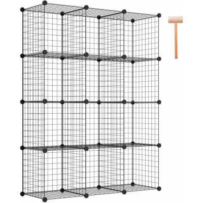 GIANTEX Úložný regál s 12 priehradkami, kovový podlahový regál, hračky a oblečenie, zásuvný regál do obývačky a spálne, 110 × 37 × 145 cm (čierny)