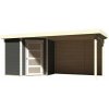 KARIBU SCHWANDORF 3 drevený domček + prístavok 280 cm vrátane zadnej steny (9213) 468 x 217 cm, terragrau LG3900